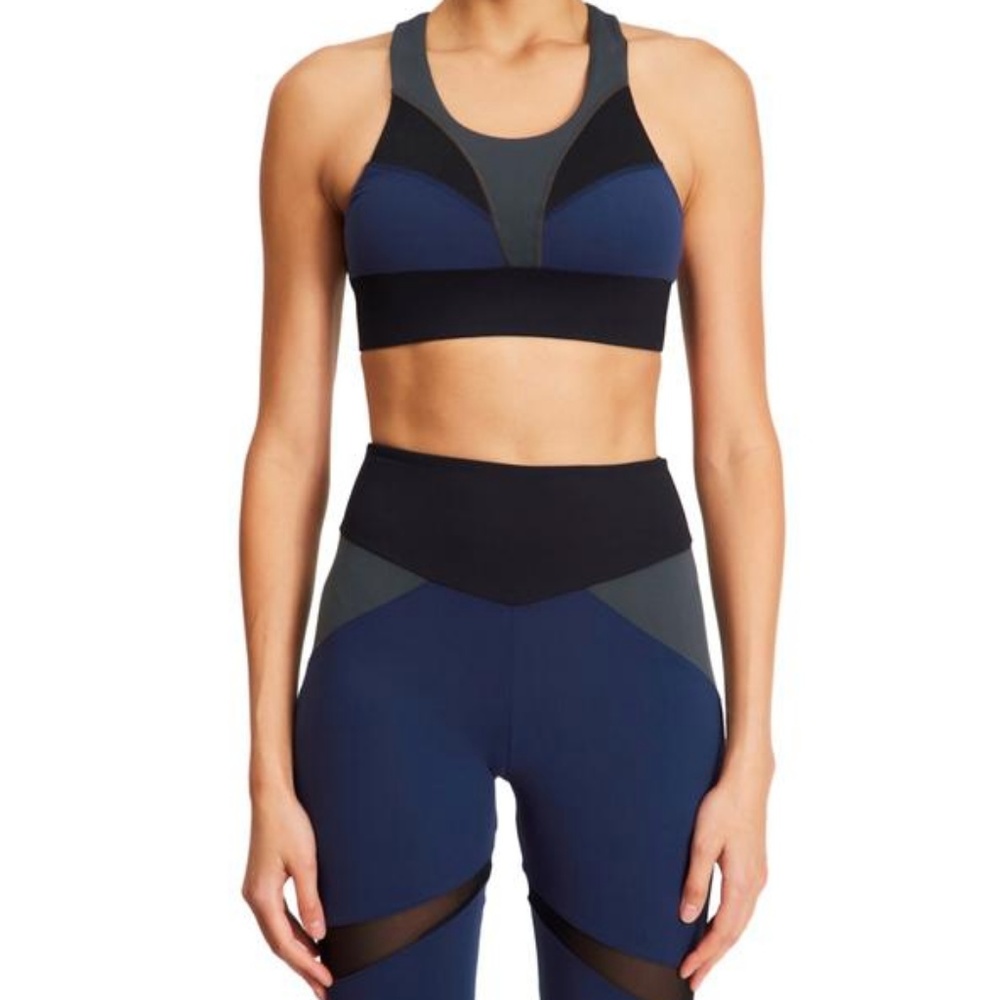 BOOM BOOM ATHLETICA tri-colour scoopneck bra - NWT, Navy/Black/Grey